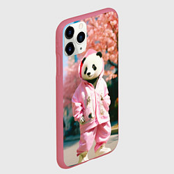 Чехол iPhone 11 Pro матовый Милая панда в пуховике, цвет: 3D-малиновый — фото 2