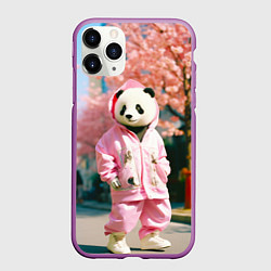 Чехол iPhone 11 Pro матовый Милая панда в пуховике, цвет: 3D-фиолетовый