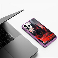 Чехол iPhone 11 Pro матовый Нарисованный город с силуэтом человека, цвет: 3D-фиолетовый — фото 2