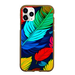 Чехол iPhone 11 Pro матовый Яркие перья, цвет: 3D-коричневый