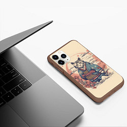 Чехол iPhone 11 Pro матовый Кот-самурай, цвет: 3D-коричневый — фото 2