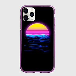 Чехол iPhone 11 Pro матовый Неоновый закат - гранж, цвет: 3D-фиолетовый
