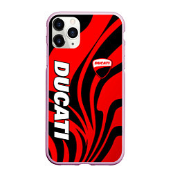 Чехол iPhone 11 Pro матовый Ducati - red stripes, цвет: 3D-розовый