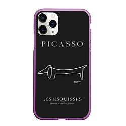 Чехол iPhone 11 Pro матовый Собака на черном - Пабло Пикассо, цвет: 3D-фиолетовый
