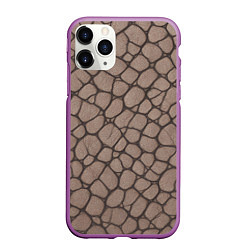 Чехол iPhone 11 Pro матовый Серая кожа крокодила, цвет: 3D-фиолетовый