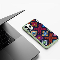 Чехол iPhone 11 Pro матовый Орнамент удмуртский, цвет: 3D-салатовый — фото 2