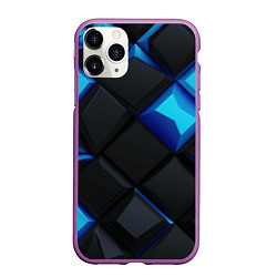 Чехол iPhone 11 Pro матовый Черные и синие плитки, цвет: 3D-фиолетовый