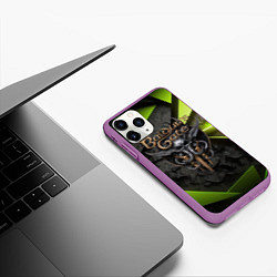 Чехол iPhone 11 Pro матовый Baldurs Gate 3 logo green abstract, цвет: 3D-фиолетовый — фото 2