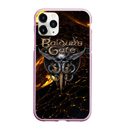 Чехол iPhone 11 Pro матовый Baldurs Gate 3 logo gold and black, цвет: 3D-розовый