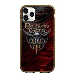 Чехол iPhone 11 Pro матовый Baldurs Gate 3 logo dark red black, цвет: 3D-коричневый