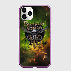 Чехол iPhone 11 Pro матовый Baldurs Gate 3 logo dark green fire, цвет: 3D-фиолетовый