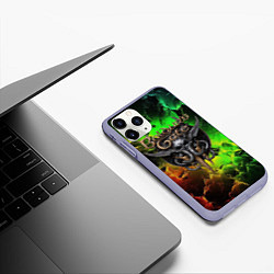 Чехол iPhone 11 Pro матовый Baldurs Gate 3 logo dark red green fire, цвет: 3D-светло-сиреневый — фото 2