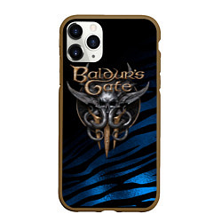 Чехол iPhone 11 Pro матовый Baldurs Gate 3 logo blue geometry, цвет: 3D-коричневый