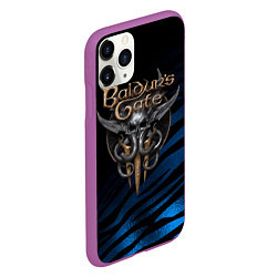 Чехол iPhone 11 Pro матовый Baldurs Gate 3 logo blue geometry, цвет: 3D-фиолетовый — фото 2