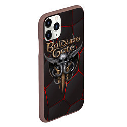 Чехол iPhone 11 Pro матовый Baldurs Gate 3 logo red black geometry, цвет: 3D-коричневый — фото 2