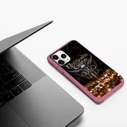 Чехол iPhone 11 Pro матовый Baldurs Gate 3 logo dark gold logo, цвет: 3D-малиновый — фото 2