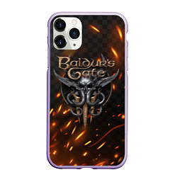Чехол iPhone 11 Pro матовый Baldurs Gate 3 logo fire, цвет: 3D-светло-сиреневый