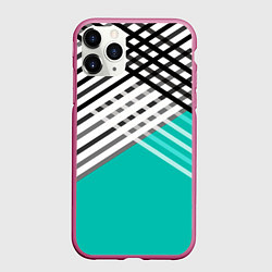 Чехол iPhone 11 Pro матовый Черно-белые переплетенные полосы на бирюзовом фоне, цвет: 3D-малиновый