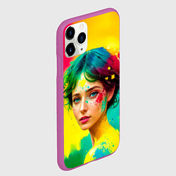 Чехол iPhone 11 Pro матовый Девушка с зелёными глазами в брызгах краски, цвет: 3D-фиолетовый — фото 2