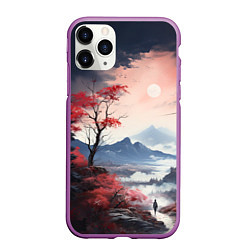 Чехол iPhone 11 Pro матовый Луна над горами, цвет: 3D-фиолетовый