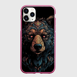 Чехол iPhone 11 Pro матовый Медведь из узоров, цвет: 3D-малиновый
