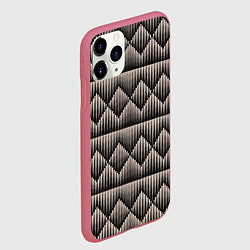Чехол iPhone 11 Pro матовый Объемные бежевые ромбы на черном, цвет: 3D-малиновый — фото 2