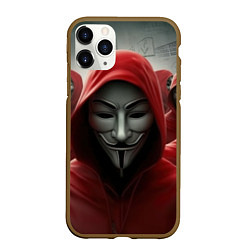 Чехол iPhone 11 Pro матовый Анонимусы в красных капюшонах, цвет: 3D-коричневый