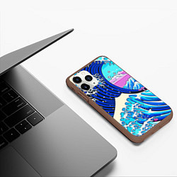 Чехол iPhone 11 Pro матовый Большая волна в Канагаве сакура, цвет: 3D-коричневый — фото 2