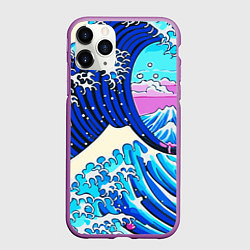 Чехол iPhone 11 Pro матовый Большая волна в Канагаве сакура, цвет: 3D-фиолетовый