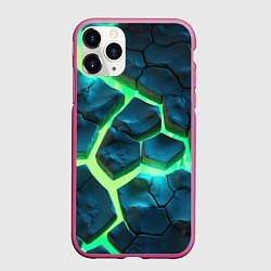 Чехол iPhone 11 Pro матовый Яркий зеленый разлом плит, цвет: 3D-малиновый