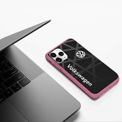 Чехол iPhone 11 Pro матовый Volkswagen - classic black, цвет: 3D-малиновый — фото 2