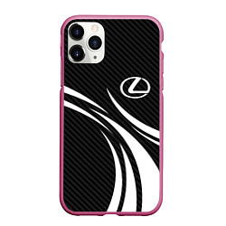 Чехол iPhone 11 Pro матовый Lexus - carbon line, цвет: 3D-малиновый