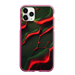 Чехол iPhone 11 Pro матовый Объемные зеленые плиты, цвет: 3D-малиновый