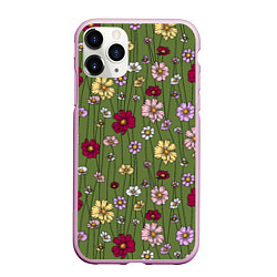 Чехол iPhone 11 Pro матовый Летний луг - паттерн, цвет: 3D-розовый