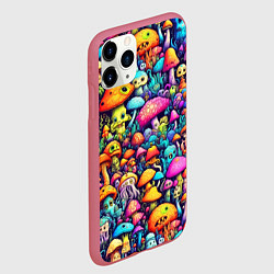 Чехол iPhone 11 Pro матовый Кислотные психоделические грибы, цвет: 3D-малиновый — фото 2