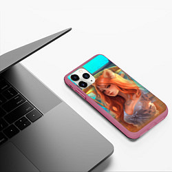 Чехол iPhone 11 Pro матовый Аниме девушка лиса, цвет: 3D-малиновый — фото 2