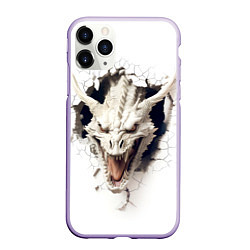 Чехол iPhone 11 Pro матовый Белый дракон выглядывает из стены, цвет: 3D-светло-сиреневый