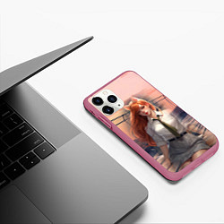 Чехол iPhone 11 Pro матовый Девушка лисица на фоне заката, цвет: 3D-малиновый — фото 2