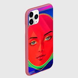 Чехол iPhone 11 Pro матовый Девушка красноликая овал в прямоугольнике, цвет: 3D-малиновый — фото 2