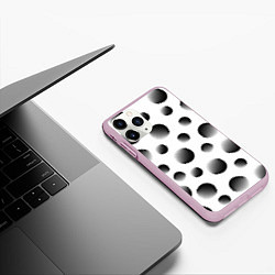 Чехол iPhone 11 Pro матовый Черные полосатые шары на белом, цвет: 3D-розовый — фото 2