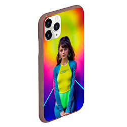 Чехол iPhone 11 Pro матовый Девушка гимнастка в неоновом зале, цвет: 3D-коричневый — фото 2