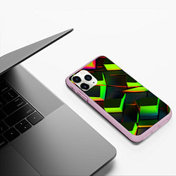 Чехол iPhone 11 Pro матовый Зеленые неоновые плитки, цвет: 3D-розовый — фото 2