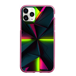 Чехол iPhone 11 Pro матовый Зеленые неоновые плиты, цвет: 3D-малиновый