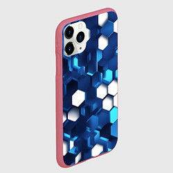 Чехол iPhone 11 Pro матовый Cyber hexagon Blue, цвет: 3D-малиновый — фото 2