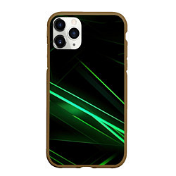 Чехол iPhone 11 Pro матовый Green lines black backgrouns, цвет: 3D-коричневый