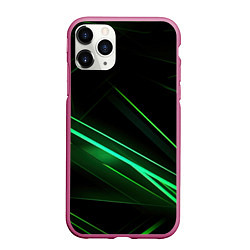 Чехол iPhone 11 Pro матовый Green lines black backgrouns