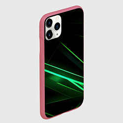 Чехол iPhone 11 Pro матовый Green lines black backgrouns, цвет: 3D-малиновый — фото 2