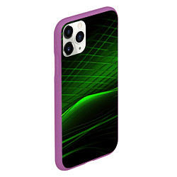 Чехол iPhone 11 Pro матовый Green lines black backgrouns, цвет: 3D-фиолетовый — фото 2