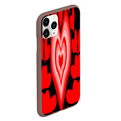 Чехол iPhone 11 Pro матовый Сердечки с красными узорами, цвет: 3D-коричневый — фото 2