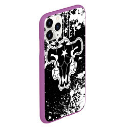 Чехол iPhone 11 Pro матовый Черный клевер - брызги и бык, цвет: 3D-фиолетовый — фото 2